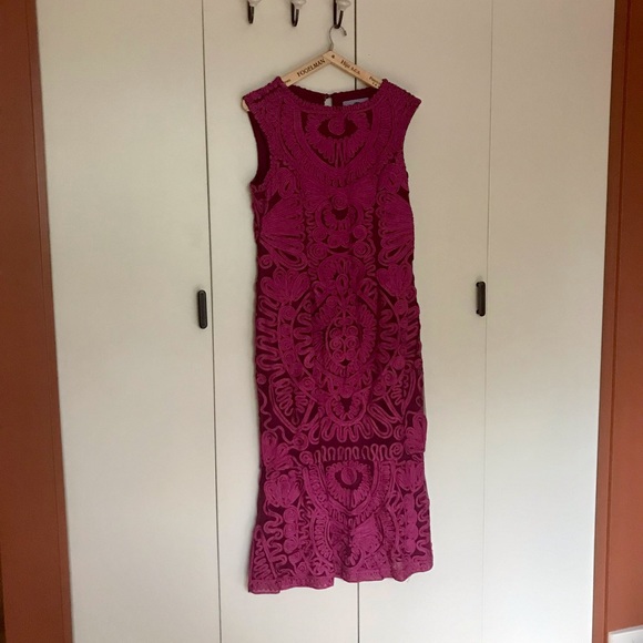 Women’s JS COLLECTIONS Soutache & Mesh Mermaid Fuchsia Gown  sz 12 - Picture 2 of 4